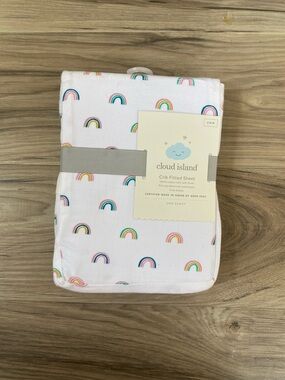 cloud island Crib Fitted Sheet in White with Multicolor Rainbows